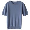 Camiseta de punto de manga corta para mujer, cuello redondo, color liso, holgada, combinable, de talla grande, de manga corta, para primavera y verano