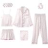 Pijama nuevo de siete piezas con flores para mujer, primavera, manga larga, tipo seda, sexy, para estar en casa