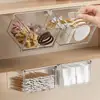 Caja de almacenamiento tipo cajón multifuncional transfronteriza, organizador cosmético transparente para hisopos de algodón y esponjas de maquillaje, diseño de montaje en pared sin perforaciones