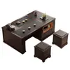 Mesa de Chá Kung Fu para Sala de Estar, Estação de Preparo de Chá para Uso Doméstico com Conjunto de Chá Integrado, Mesa para Beber Chá, Conjunto de Mesa e Cadeira de Escritório em Pedra Polida a Fogo