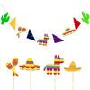 Carnaval Mexicano Decorativo Cor Flor Cacto Triângulo Cavalo Chapéu Microfone Bolo Cartão