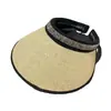 Sombrero Negro con Protección Solar Anti-UV para Mujer 2026 Nuevo Estilo Verano Caucho Negro Parte Superior Hueca Diadema con Pedrería Ala Ancha Sombrero de Sol