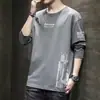 Camiseta de manga larga para hombre, top de primavera y otoño, capa base de algodón, sudadera, ropa moderna de talla grande para hombre de corte holgado