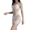 Lencería Sexy para Mujer, Camisón Sexy Transparente de Encaje con Flor Soluble en Agua, Tirantes Estilo Hermana Real, Pijama que Cubre la Cadera Tentación, Estilo Pura Pasión