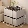 Mesita de noche Inteligente Simple Moderna Multifuncional con Carga Inalámbrica Altavoz Luz Lujo Dormitorio Uso en Casa Gabinete de Noche de Madera Maciza