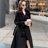 Cortavientos Largo para Mujer 2025 Primavera y Otoño Negro Estilo Coreano talla extra Pequeño Popular Abrigo Estilo Británico Abrigo hasta la rodilla