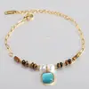 Europa e Estados Unidos pulseira quadrada de safira de aço inoxidável 12MM moda pulseira de contas olho de tigre pérola pulseira presente mulheres