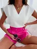 AliExpress 2025 Deseos Amazon Explosiones Verano Color Sólido Manga Corta Cuello en V Camisa de Mujer Camisa Ropa de Mujer