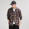 Camisa xadrez retro clássica americana para homens, manga longa, nova marca trendy casual britânica 2026 jaqueta camisa para primavera e outono para homens