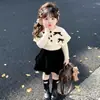Conjunto de Suéter para Meninas com Veludo Brilhante, Duas Peças, Nova Coleção Outono 2026 Estilo Coreano Conjunto Inspirado em Chanel, Moda Infantil Atacado