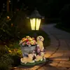 Maceta Dorada Creativa de Golden Retriever Transfronteriza Adornos de Resina Decoración de Jardín Patio Jardinería de Mascotas Paisajismo Exterior Luces Solares