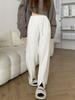 Otoño e invierno Nuevo pantalón de punto de pierna ancha para mujer de cintura alta suelto adelgazante casual drapeado recto color sólido abertura pantalón trapeador