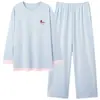 Pijama de Mujer Primavera y Otoño 2026, Algodón Puro, Manga Larga, Color Sólido, Casual, Suave, Ropa de Casa, Estilo Otoño, Conjunto de Dos Piezas para Mujer, Se Puede Usar Afuera