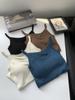 Chaleco dos en uno para mujer con escote en V y almohadilla para el pecho, prenda exterior de verano de 25 cm, de algodón, ajustado, adelgazante, combinable con todo, cubre pecho.