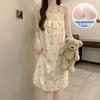 Pijama de Flores Pequeñas para Mujer, Estilo Delgado de Verano con Almohadillas para el Busto, Camisón Dulce con Tirantes y Lazo, Se Puede Usar como Ropa de Casa