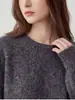 Suéter de punto grueso relajado para mujer, con lentejuelas de brillo fino de alta gama, cuello en V cepillado, textura de mohair, ajuste holgado, calidad de exportación