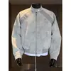 Jaqueta bomber tie-dye fosca para homens, jaqueta de couro PU de outono com corte slim moderno desconstruído para adolescentes