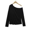 659-25 Primavera Novo Estilo Europeu e Americano Sexy Hot Girl Ajuste Slim Irregular Ombro Inclinado Preguiçosa Proteção Solar Camiseta Cover-Up