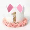 Decoración de fondo para fotos de fiesta de cumpleaños pared de fotos flor de papel banner rosa una corona sombrero de 1 año adorno para pastel