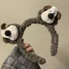 Faixa de cabeça fofa com orelhas de panda para lavar o rosto, faixa de cabeça de pelúcia de desenho animado com coroa alta para mulheres, faixa para maquiagem e lavar o cabelo, acessório de cabelo