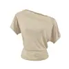 Camiseta de Encaje Patchwork de Encaje Puro Estilo Francés de Un Hombro Modelo Nuevo Verano 2026 con Hermoso Diseño de Hombro y Cintura, Top Corto