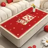 Tapete de Mesa de Centro para Ano Novo 2025 Impermeável e à Prova de Óleo Luxo Leve High-End Vermelho Festivo Sala de Estar Mesa de Centro Toalha de Mesa Tapete Protetor