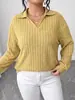2026 Transfronteriza Europea y Americana Talla Grande Mujer Rayada Acanalada Primavera y Otoño Casual Manga Larga Cuello Polo Camisa de Punto