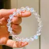 Pulsera Básica de Piedra Lunar Azul Natural Transparente como el Hielo de 8 mm