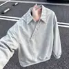 Sudadera con cuello de camisa patchwork estilo universitario americano, aspecto de dos piezas, para hombre y mujer, top de manga larga tipo polo de capa de aire para otoño