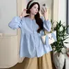 2026 Camisa de Maternidade Primavera e Outono Nova Camisa de Manga Longa Jacquard Bordado + Conjunto de Calça Wide Leg, Abertura com Botões para Amamentação