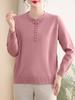 Suéter de Mamá Otoño e Invierno Cuello Redondo Jersey Cálido Camiseta Interior para Madres de Mediana Edad y Mayores Suéter con Botón Decorativo