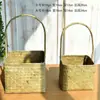 [Procesamiento Personalizado] Cesta Tejida a Mano de Ratán para Flores Frescas, Cesta de Almacenamiento para Regalos, Cesta para Plantas Tejida de Hierba y Bambú
