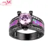 Anillo Redondo de Diamante Negro Dorado Rojo Rosa Rosa Aobao Estilo Ins de Amazon Europeo y Americano Anillo Versátil para Mujer