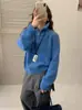 Suéter de punto grueso cálido de diseño nuevo para otoño e invierno estilo coreano con cuello alto y media cremallera, suéter de punto de moda para mujer