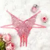 Nova Lingerie Europeia e Americana Plus Size para Mulheres Curvilíneas, Calcinha Sexy de Renda Bordada com Abertura e Corrente de Contas 7616