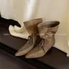 Botas de bruja de punta fina con cordones y boca abierta 2026 Novedades Otoño/Invierno Caña Ancha Tacón Bajo Botines Sentido del Diseño Botas para Mujer