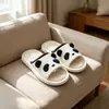 Pantuflas de Lino con Panda 3D de Dibujos Animados para Mujer, Transpirables de Verano Antideslizantes para Dormitorio Estudiante Hogar