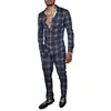 Exportação Europeia e Americana 2025 Nova Moda Casual Tendência Masculina Xadrez Estampado 3D Conjunto de Calça e Camisa de Manga Longa