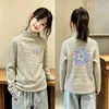 Ropa interior térmica de forro polar para niñas con cuello semi-alto Otoño Invierno Niños Rayas Manga Larga Cálida Camiseta Top Tallas Mediana y Grande
