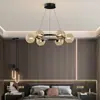 Lustre para Sala de Estar Minimalista Italiano Arte Criativa Anel Lâmpada Atmosférica Preta Vidro de Alto Padrão Feijão Mágico Lâmpada de Hall