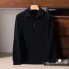 Cardigã masculino espesso de cashmere puro com gola com zíper, jaqueta de tricô masculina para outono e inverno