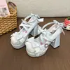 Sapatos Lolita saltos altos sapatos lo laço branco Mary Jane emagrecedor versátil primavera festa do chá