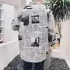 Camisa de Manga Larga con Estampado de Periódico Estilo Hong Kong Edición de EE. UU. Creativa Tendencia Callejera Holgada Precio de Fábrica