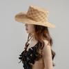 Sombrero de ala grande de rafia con flores huecas, tejido a mano, informal, de moda europea y americana, con correa de cuero PU, parasol de playa para exteriores, sombrero de paja