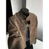 Jaqueta com gola alta, design clean, roupa de trabalho masculina, casaco de outono para estudantes, jaqueta de couro, tie-dye, modelagem solta, estilo biker retrô americano