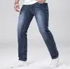 Calça Jeans Masculina Stretch Denim Perna Pequena Slim Fit Emagrecedora Azul Escuro Roupa Masculina Calça Masculina, Adequada para Todas as Estações