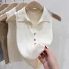 Camisola de punto color albaricoque con cuello polo para mujer, fina de seda helada de verano, ajustada, sin mangas, suéter corto