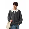 Suéter Masculino Texturizado Estilo Vintage com Tricô Canelado Grosso e Gola Contrastante, Caimento Solto - Coleção Outono/Inverno 2026