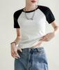 Algodão com Sensação de Frescor, Mangas Raglan, Cores Contrastantes, Caimento Ajustado, Gola Redonda, Camiseta de Manga Curta para Mulheres, Nova Peça Pulôver Estilo Coreano Primavera e Verão 2026