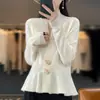 Liquidação: Cardigan Curto de Lã Feminino com Decote V, Cintura Marcada, Emagrecedor, Suéter de Tricô para Roupa Externa, Suéter de Outono e Inverno com Botões de Chifre